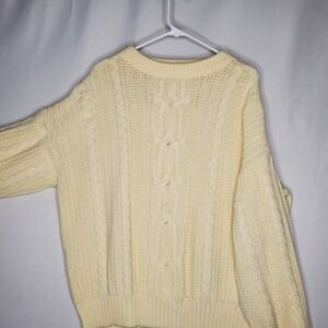 Vintage Sears Roebuck Cream Cable Knit Sweater Mens Large Acrylic Fisherman Crew